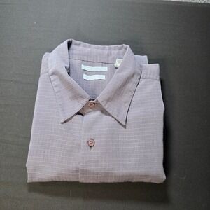 gNw Mens Sueded Microfiber Short Sleeve Grid Button Down Shirt Grey Purple XL
